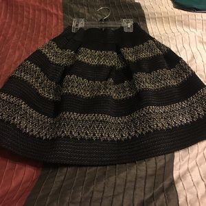 Agaci Flared Striped Black and Gold Skirt Size S