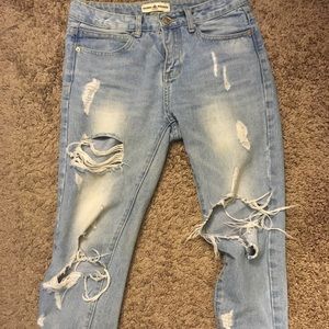 High/natural waisted boyfriend distressed jeans