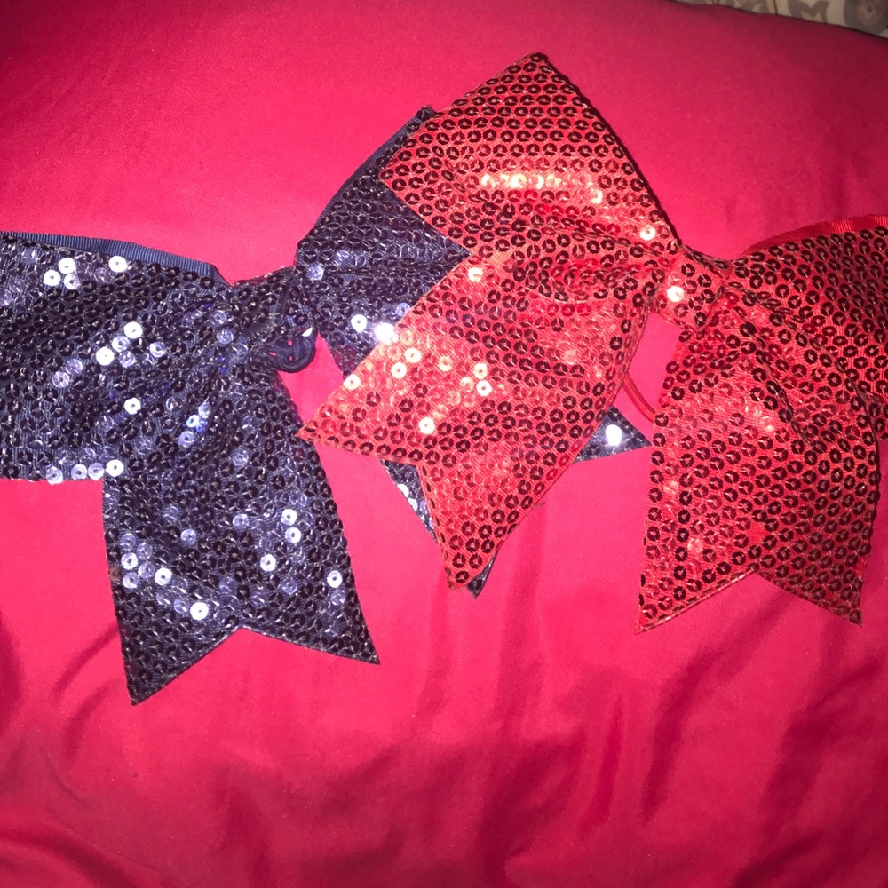 Blue & red cheer bows