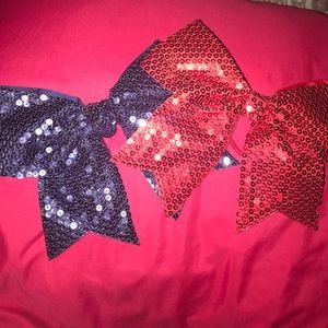 Blue & red cheer bows