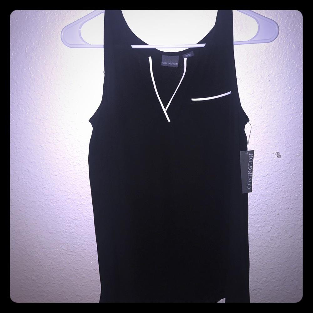 New black with white-lining detail dressy tank