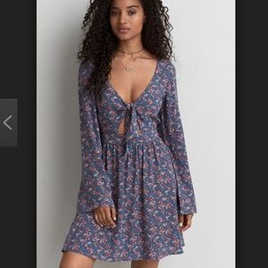 NWT AEO Tie Front Flutter Sleeve Dress