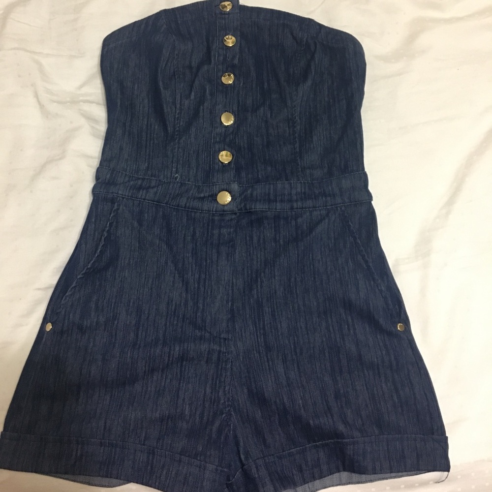 Bebe Strapless denim looking romper