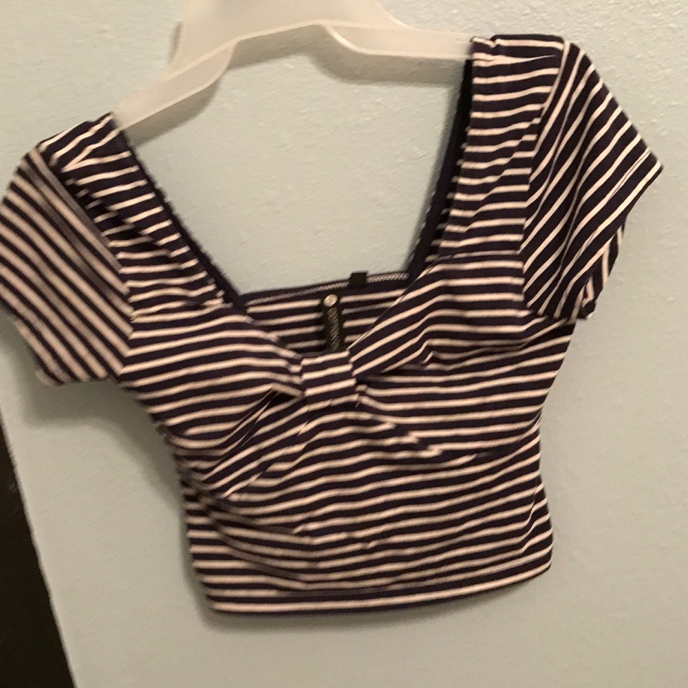 Navy and white striped crop top