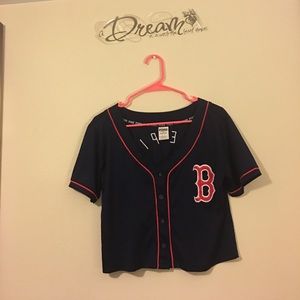 PINK crop baseball jersey