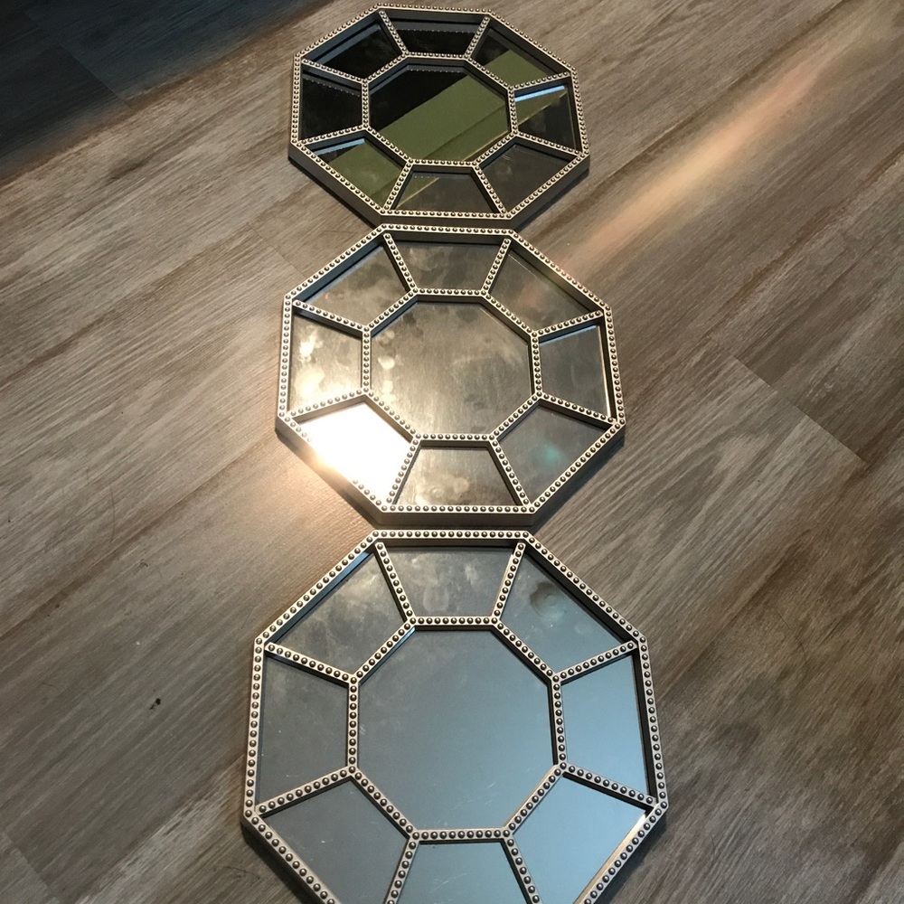 Silver octagon mirrors (set of 3)