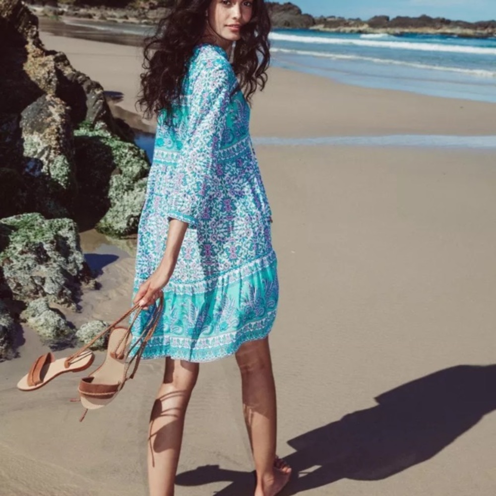 Flores Mini DRESS Lily Tunic Lilac Blue NEW - Picture 3 of 5