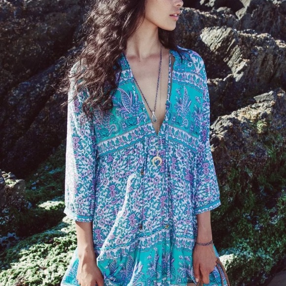 Flores Mini DRESS Lily Tunic Lilac Blue NEW - Picture 2 of 5