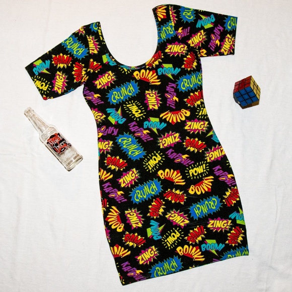 FINAL MARKDOWN: 🆕 Colorful Comicbook Mini Dress - Picture 1 of 4