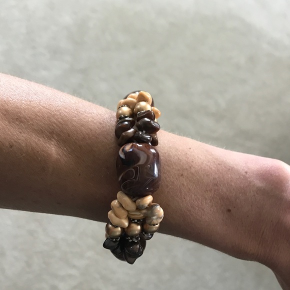 Chicos Brown/Tan Chunky Beaded Stretch Bracelet - Picture 2 of 5