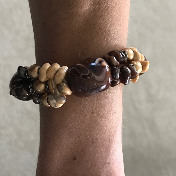 Chicos Brown/Tan Chunky Beaded Stretch Bracelet - Picture 3 of 5