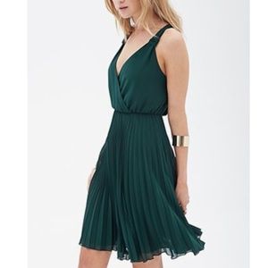 Forest Green Pleated Chiffon Dress