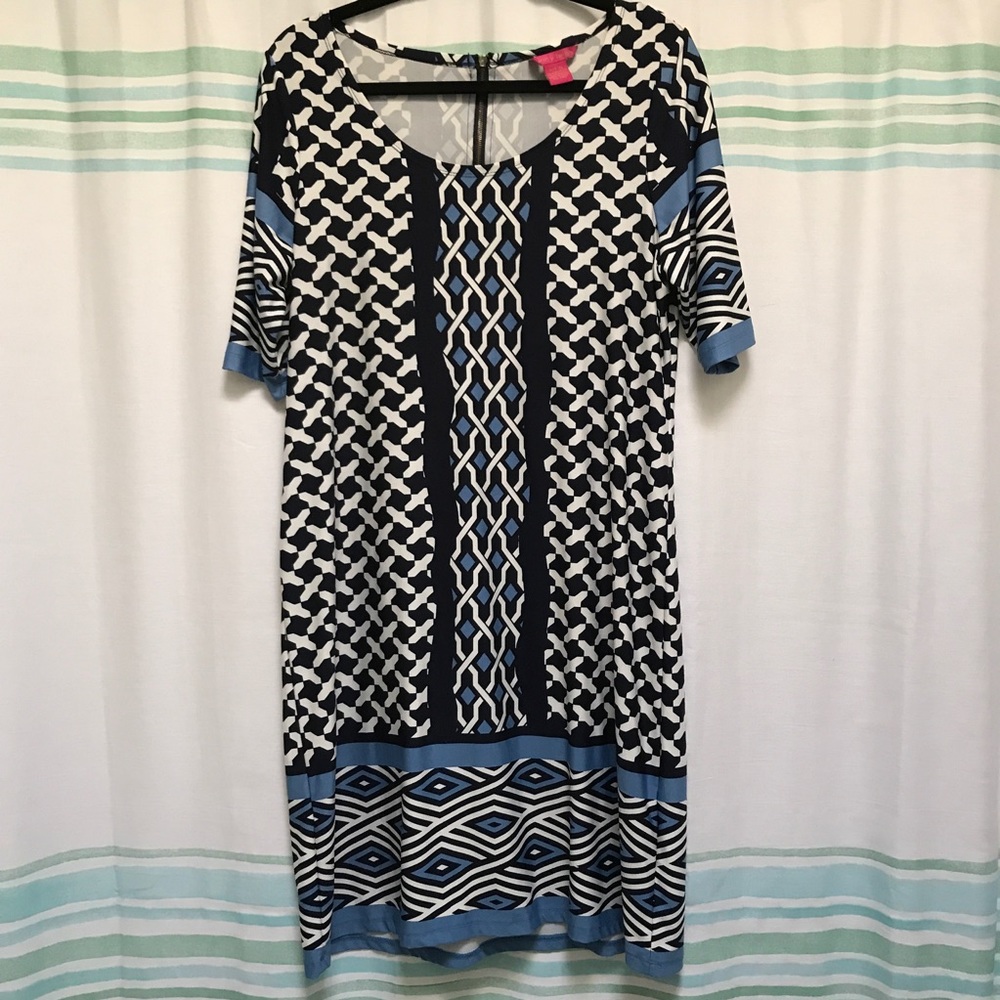 Sunny Leigh Blue, White & Black Shift Dress - XL