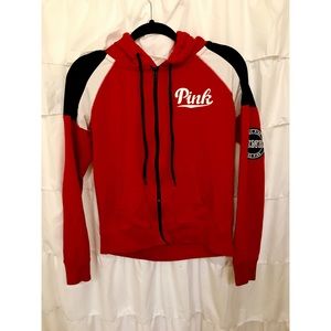 (SOLD ON MERC) Red Pink Full-Zip Hoodie