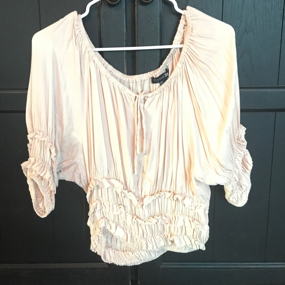 Light Pink/Nude Ruffle Off the Shoulder Crop Top