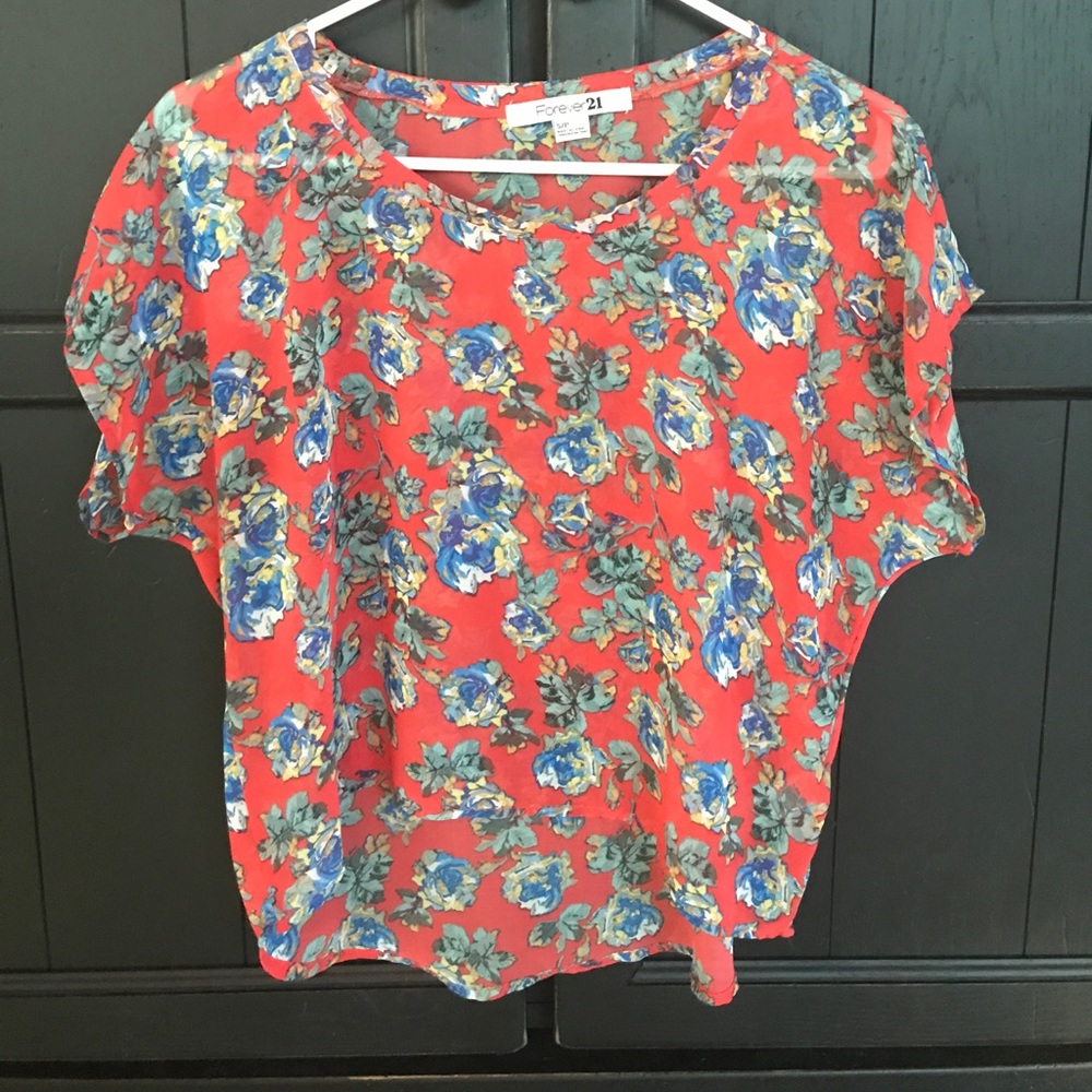 Sheer Dolman Crop Top with Floral Patter