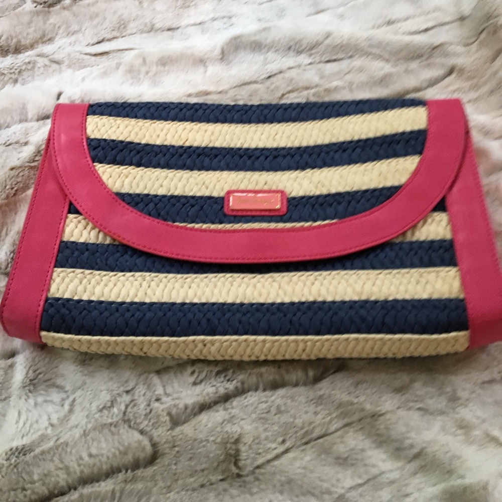 Lilly Pulitzer rattan striped clutch
