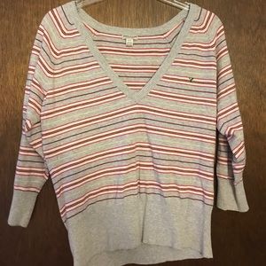 American Eagle grey striped 3/4 sleeves sweater