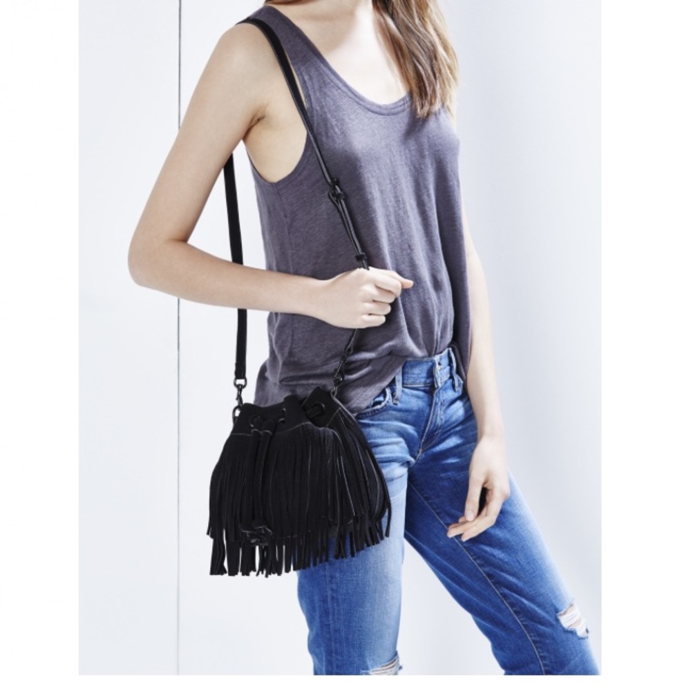 Rebecca Minkoff Fiona Suede Bucket Bag with Fringe