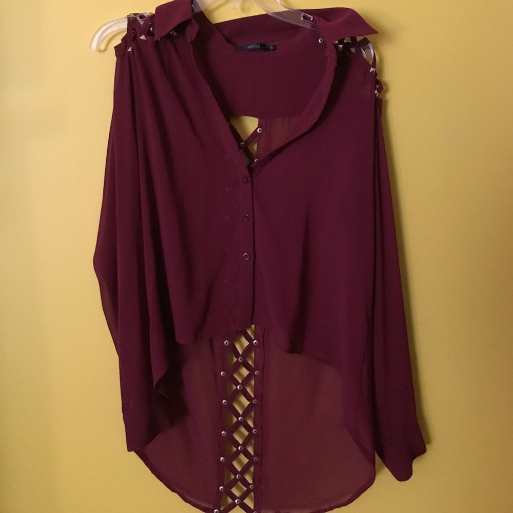 Maroon Criss Cross Studded Blouse