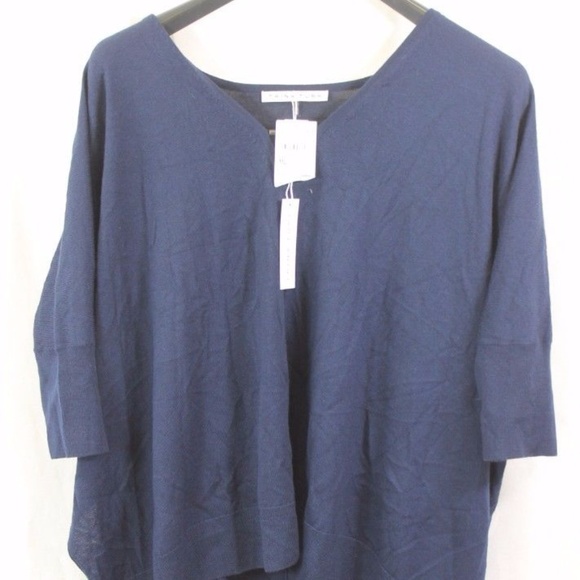 TRINA TURK NAVY BLUE LONG SLEEVE BLOUSE LARGE