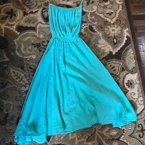 Turquoise linen strapless dress