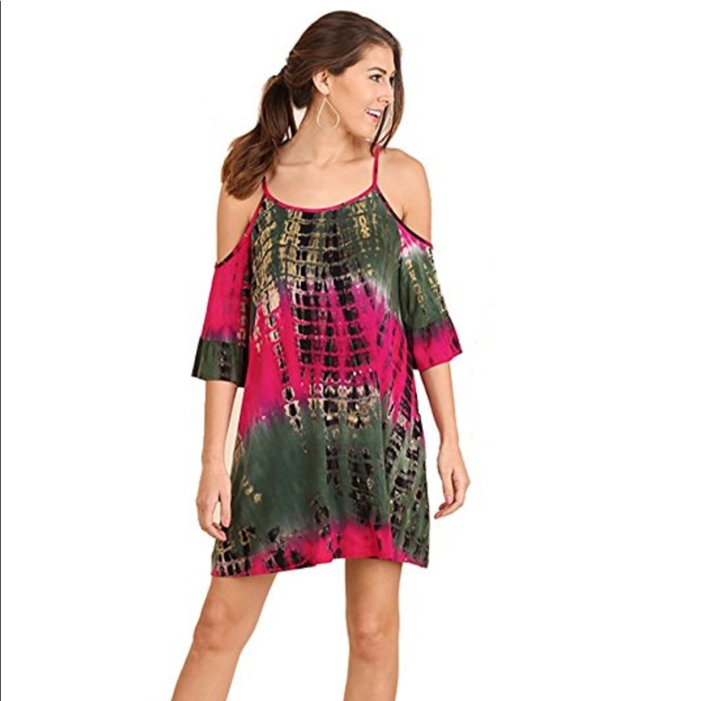 Cold shoulder tie dye dress or swim cover up - Picture 1 of 5