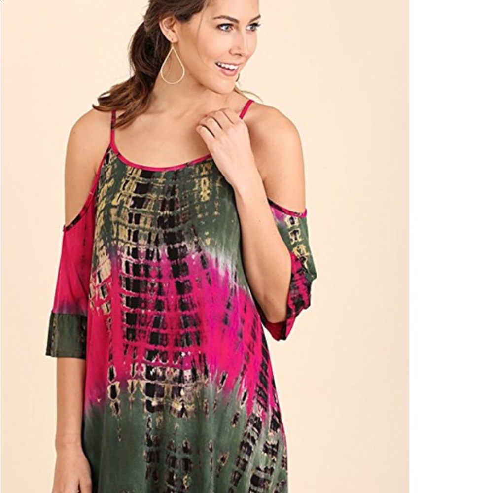 Cold shoulder tie dye dress or swim cover up - Picture 2 of 5
