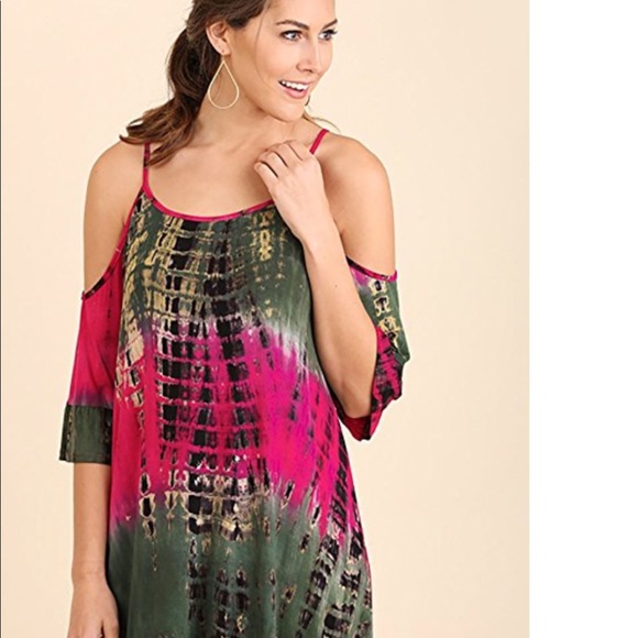 Cold shoulder tie dye dress or swim cover up - Picture 2 of 5