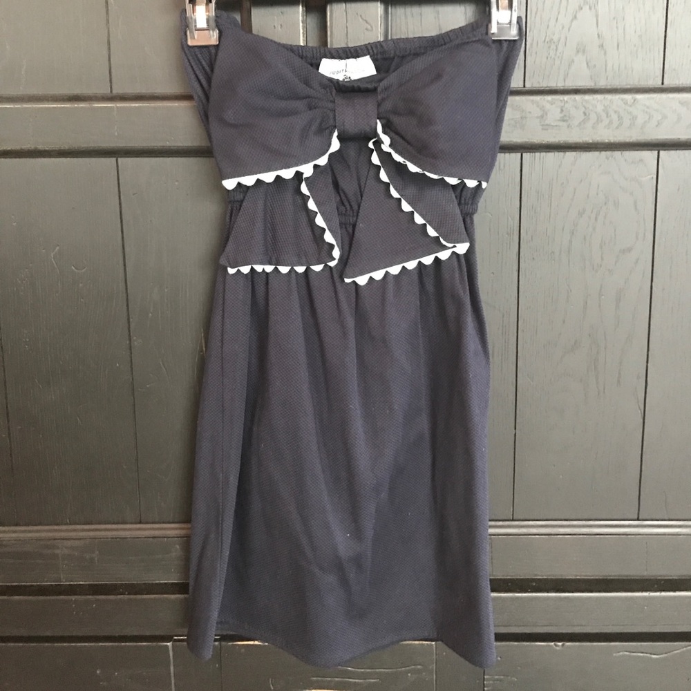 JUDITH MARCH Navy and Turquoise Bow Dress