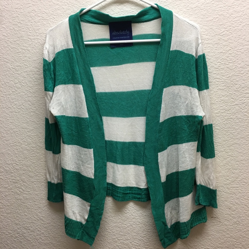 Green Striped Knit Cardigan