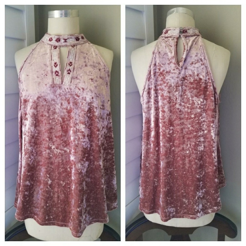 NWT Pink Crushed Velvet Sleeveless Swing Top