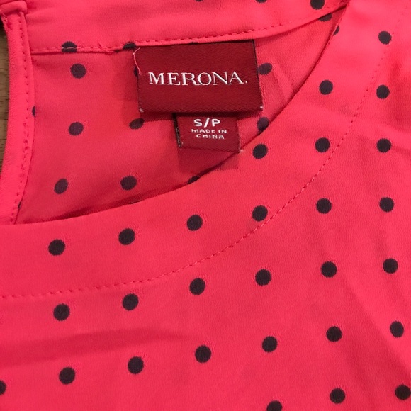 Merona Women's pink and navy polka dot blouse - Picture 2 of 3