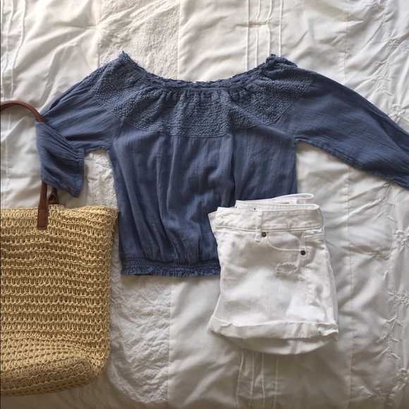 aerie Tops - Blue off the shoulder top