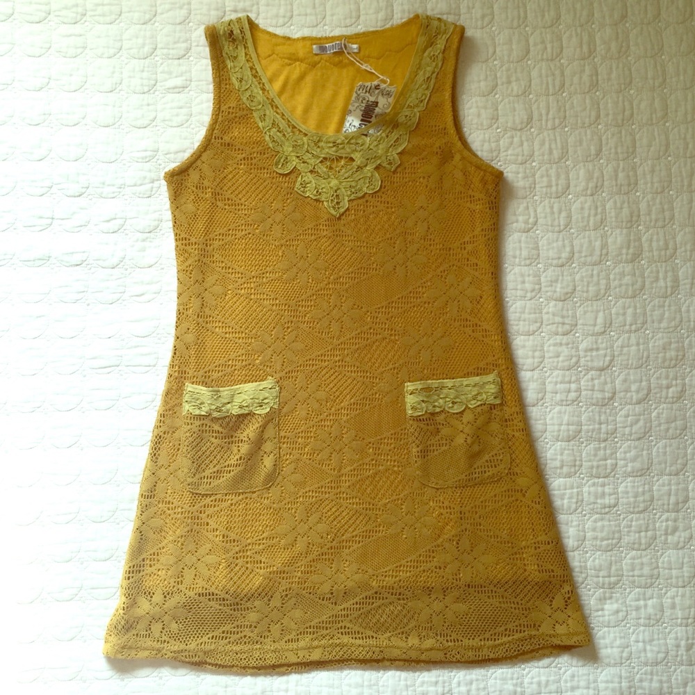 NWT Modcloth Mustard Crochet Lace Dress Tunic M