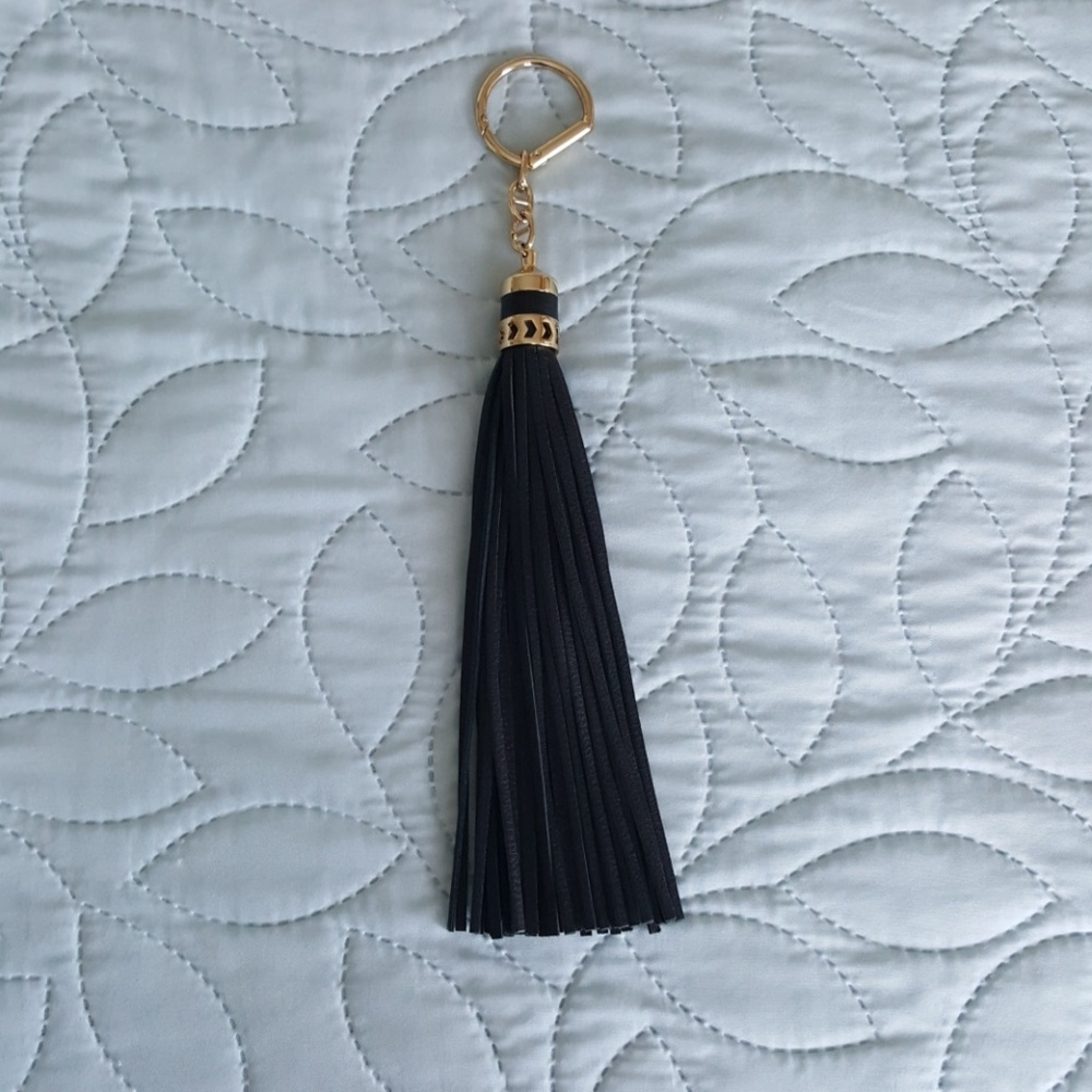 Stella and Dot Black Leather Tassel Bag Charm
