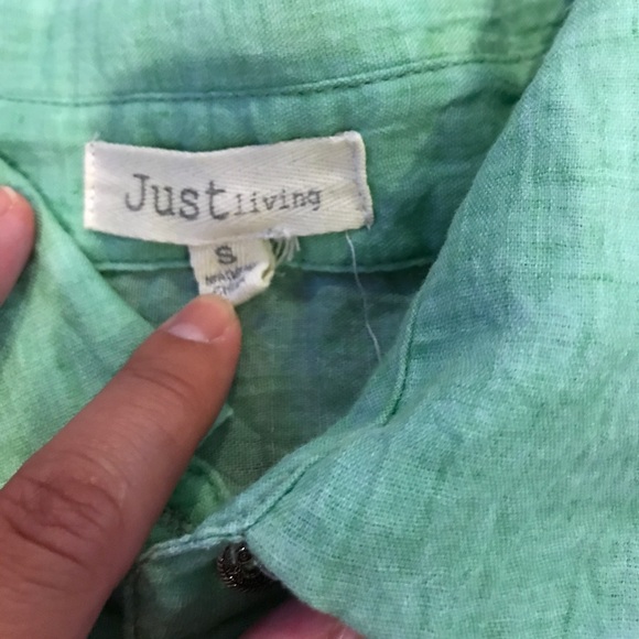 Just Living Green button down top - Picture 2 of 3