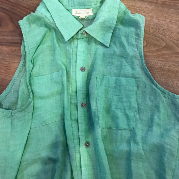 Just Living Green button down top - Picture 3 of 3