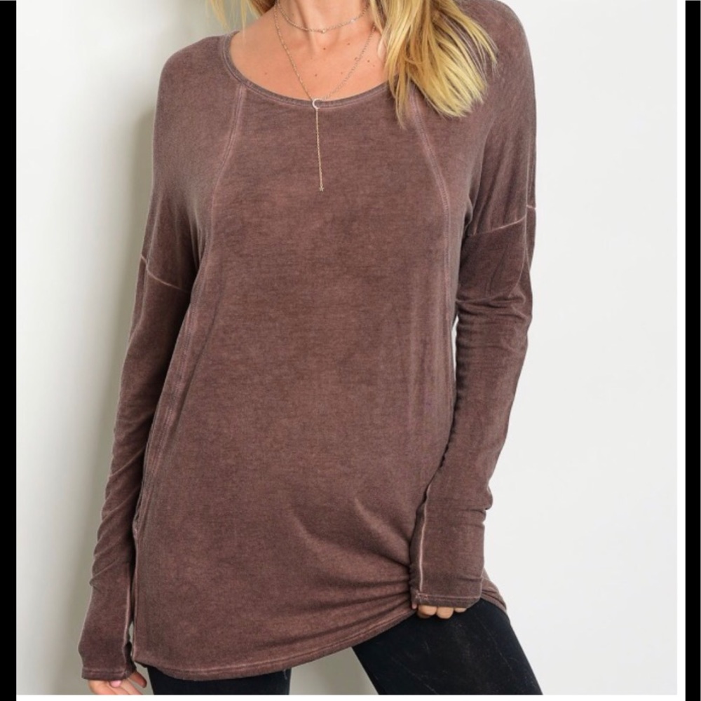🔴LAST ONE! Dusty Mauve Mineral Wash Oversized Top - Picture 1 of 2