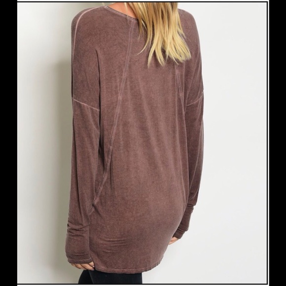 🔴LAST ONE! Dusty Mauve Mineral Wash Oversized Top - Picture 2 of 2