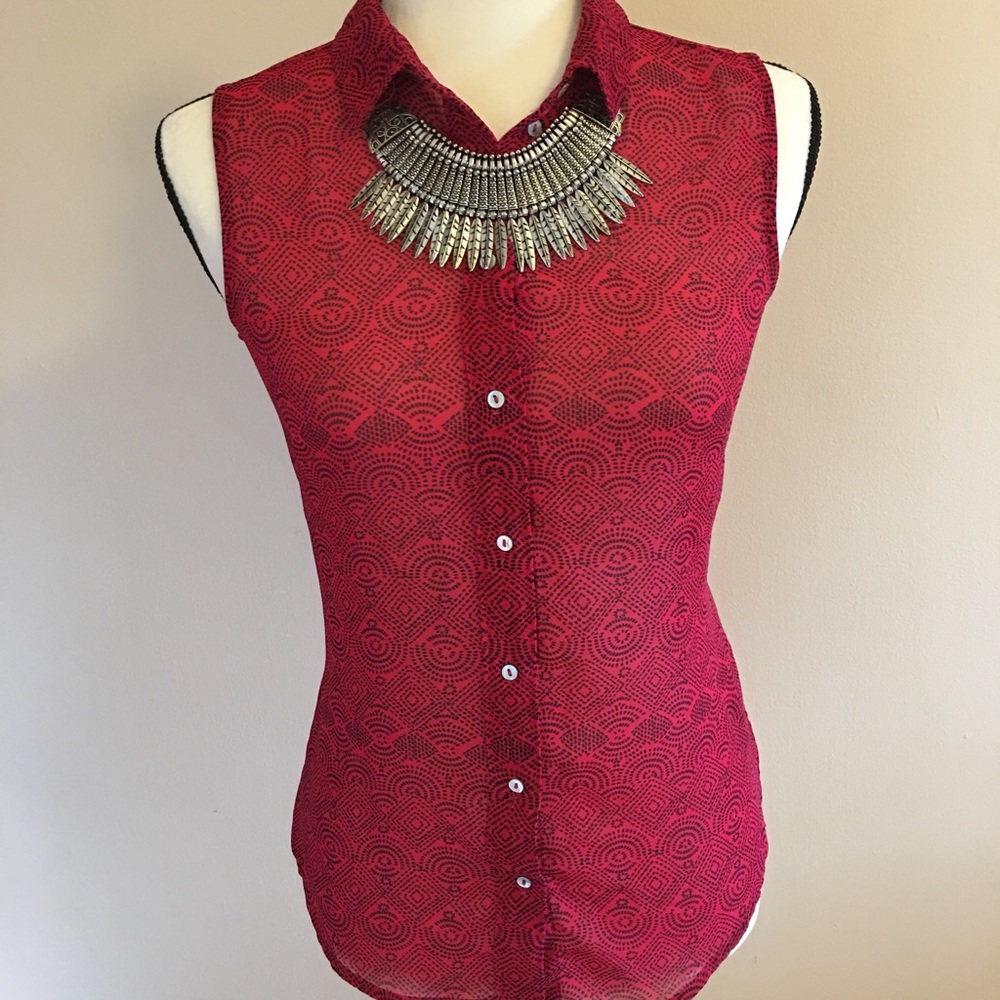 H&M Red Sleeveless Blouse with Neck Size S