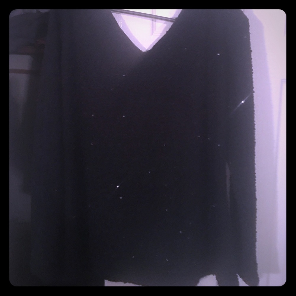 Black sequin v neck sweater