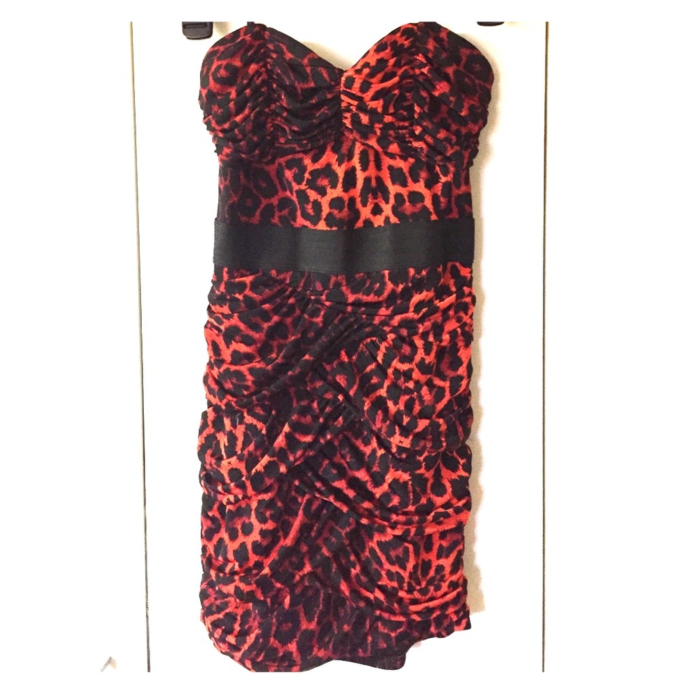 Red strapless leopard print dress, forever 21