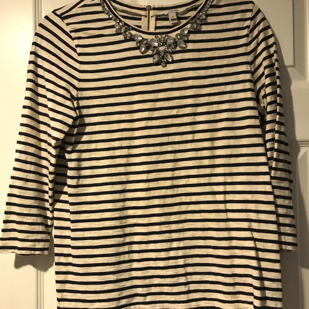 Striped blouse with jeweled collar