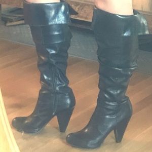 Black "leather" slouchy high heel boots