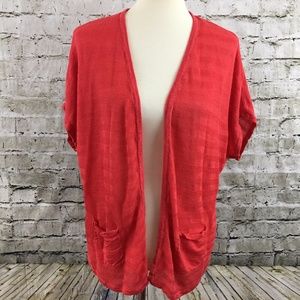 Chico's Coral Short Sleeve Cardigan Sz 2 / Large