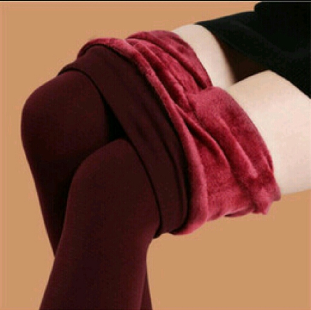 VELVET LINED BURGUNDY LEGGINGS - Picture 3 of 4