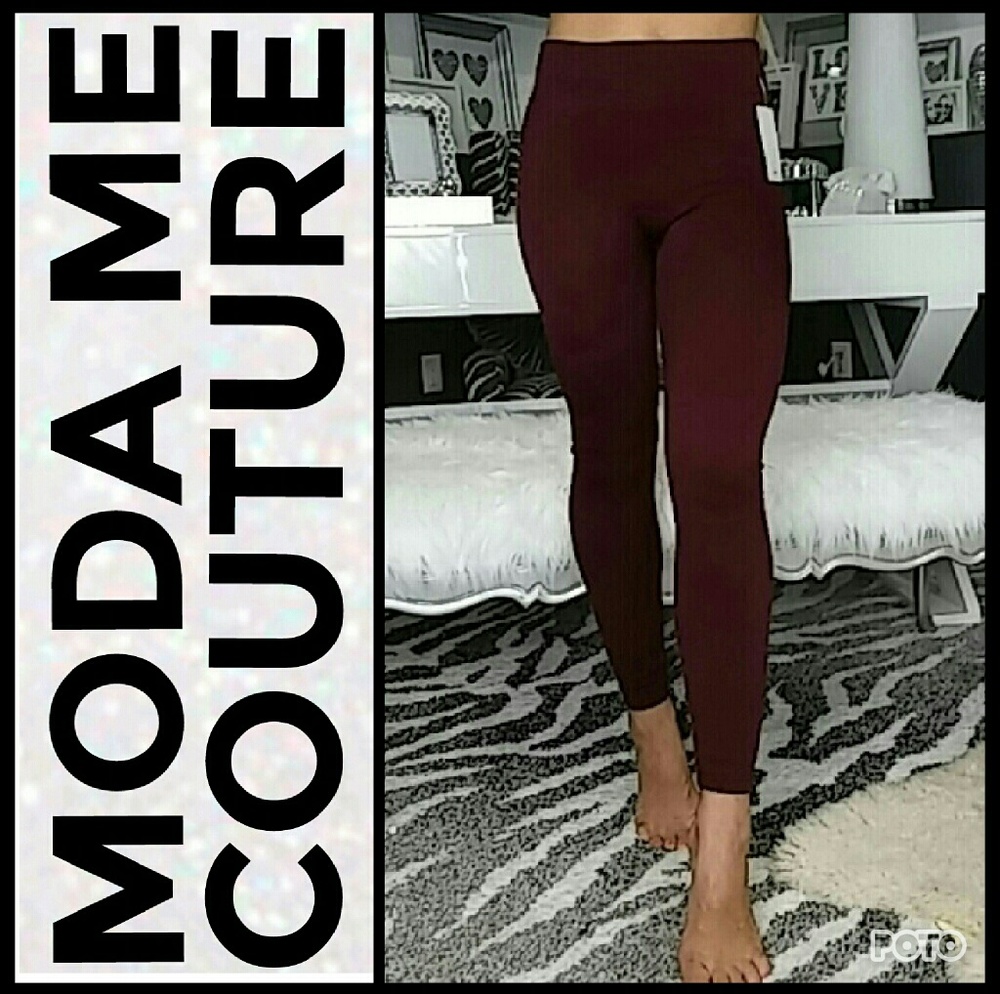 VELVET LINED BURGUNDY LEGGINGS - Picture 2 of 4