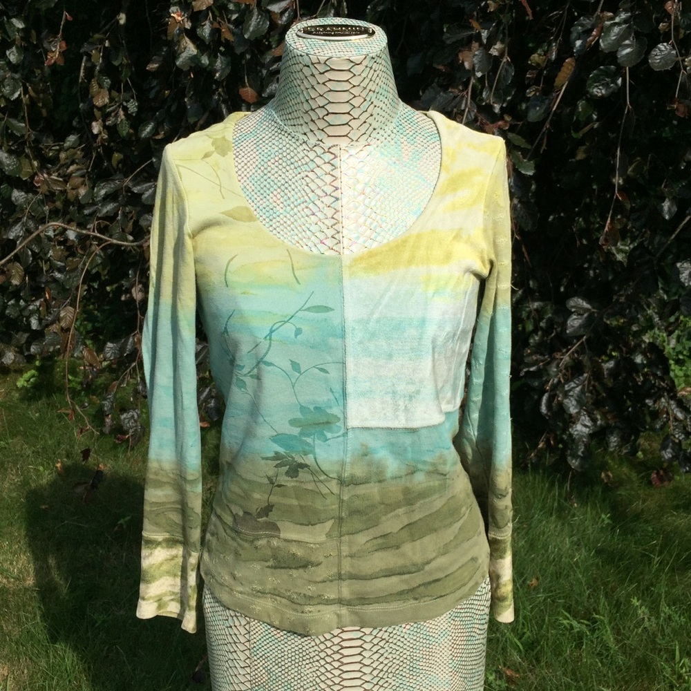 SALE Green and Blue Shirt with Flower Print
