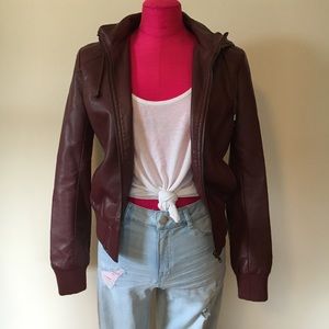 Maroon faux leather jacket